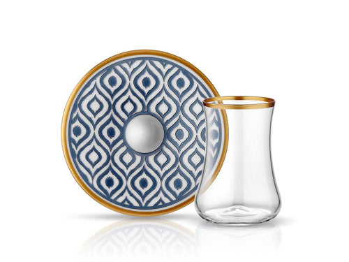 Dervish Ikat Tea Glass and Saucer - Anthracite Mat Gold-Tea Sets-K-United