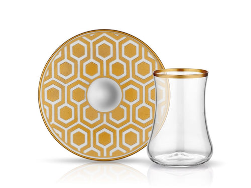 Dervish HD Honeycomb Tea Glass and Saucer - Mat Gold