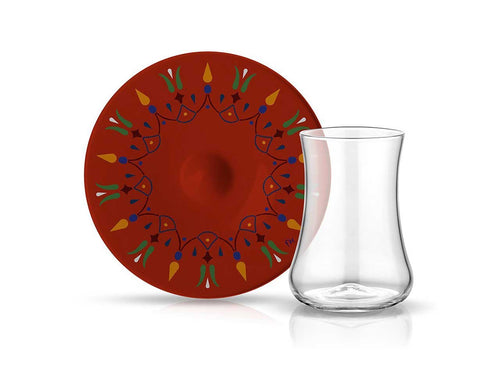 Dervish ZDA Roma Tea Glass and Saucer - Red