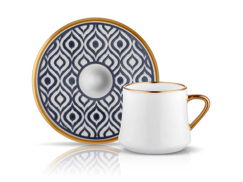 Sufi HD Tea Cup and Saucer Ikat  - Anthracite Mat Gold  - 230 cc