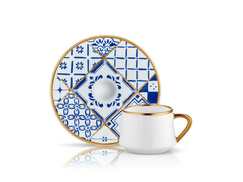 Sufi Blue Blanc Coffee Cup and Saucer - Nikea - 90 cc