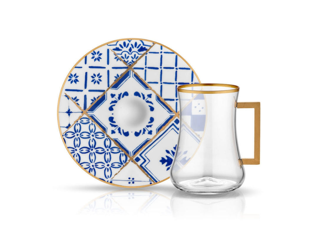 Dervish Nikea Handle Tea Glass and Saucer-Tea Sets-K-United
