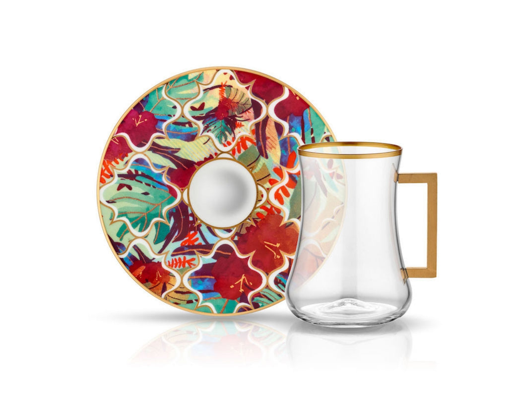 Dervish Amazon Tropic Handle Tea Glass and Saucer-Tea Sets-K-United