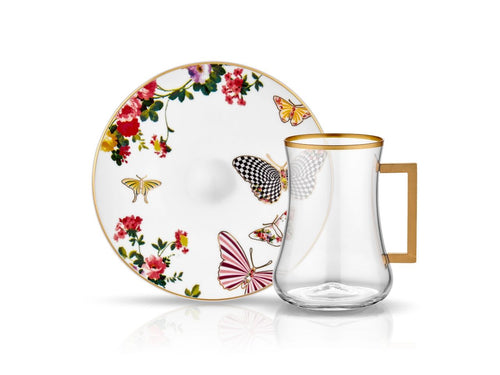 Dervish Mariposa Handle Tea Glass and Saucer-Tea Sets-K-United