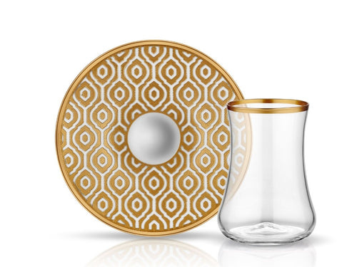 Dervish HD Marrakesh Tea Glass and Saucer - Mat Gold