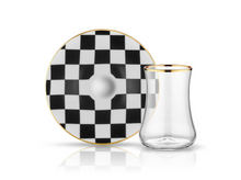 Dervish Checkerboard Tea Glass and Saucer-Tea Sets-K-United