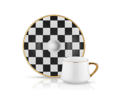 Sufi Coffee Cup and Saucer - Checkerboard - 90 cc-Cups, Saucers & Mugs-K-United