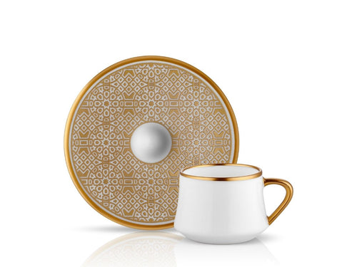 Sufi HD Coffee Cup and Saucer Ottoman - Mat Gold - 90 cc