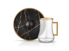 Dervish Marble Handle Tea Glass and Saucer - Black & Mat Gold-Tea Sets-K-United